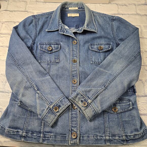 Jones New York Women's Denim Jacket Jean Barn Chore Whiskering Stretch size XL - Picture 5 of 16